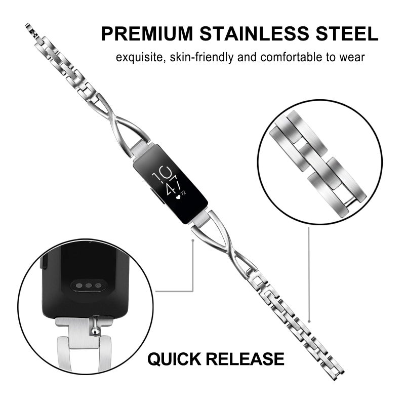 TRUMiRR Compatible Inspire/Inspire HR/Inspire 2/Inspire 3 Band Women, Solid Stainless Steel Watchband Jewelry Strap Feminine Cuff Bracelet for Fitbit Inspire 3 / Inspire 2 / Inspire HR Smart Watch - Image 4